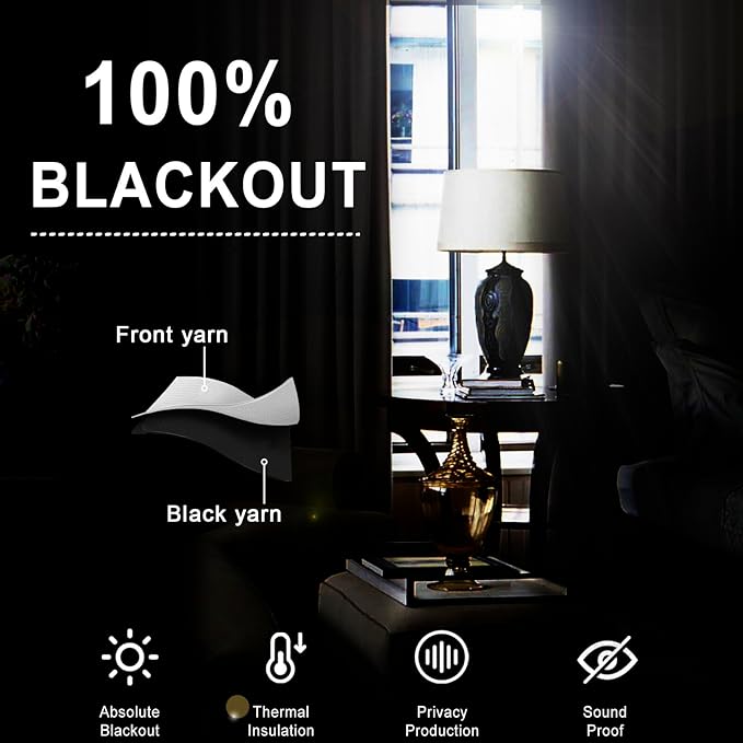 XWZO 100% Blackout Curtains with Tiebacks- 2 Thick Layers Completely Shaded Window Treatment Thermal Insulated Lined Drapes with Grommets for Bedroom/Laundry, Light Grey, W52 x L84, Set of 2 Panels