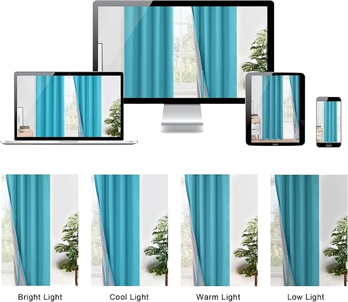 XWZO 100% Blackout Curtains with Tiebacks- 2 Thick Layers Completely Shaded Window Treatment Thermal Insulated Lined Drapes with Grommets for Bedroom/Patio Door, Turquoise, W42 x L45, 2 Panels Set