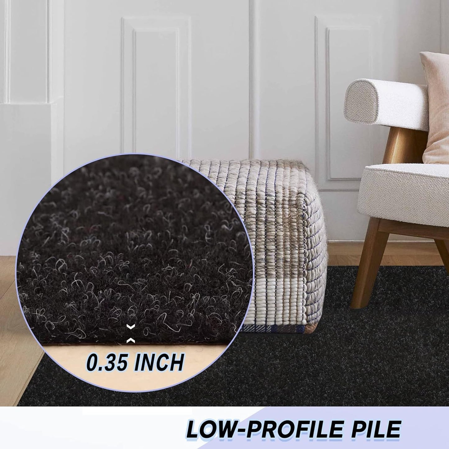 Custom Size Backed Non-Slip Area Rugs Runner, Easy Clean, Waterproof Runner Rugs for Hallway Entryway, Kitchen, Laundry, 4FT x 64FT, Black