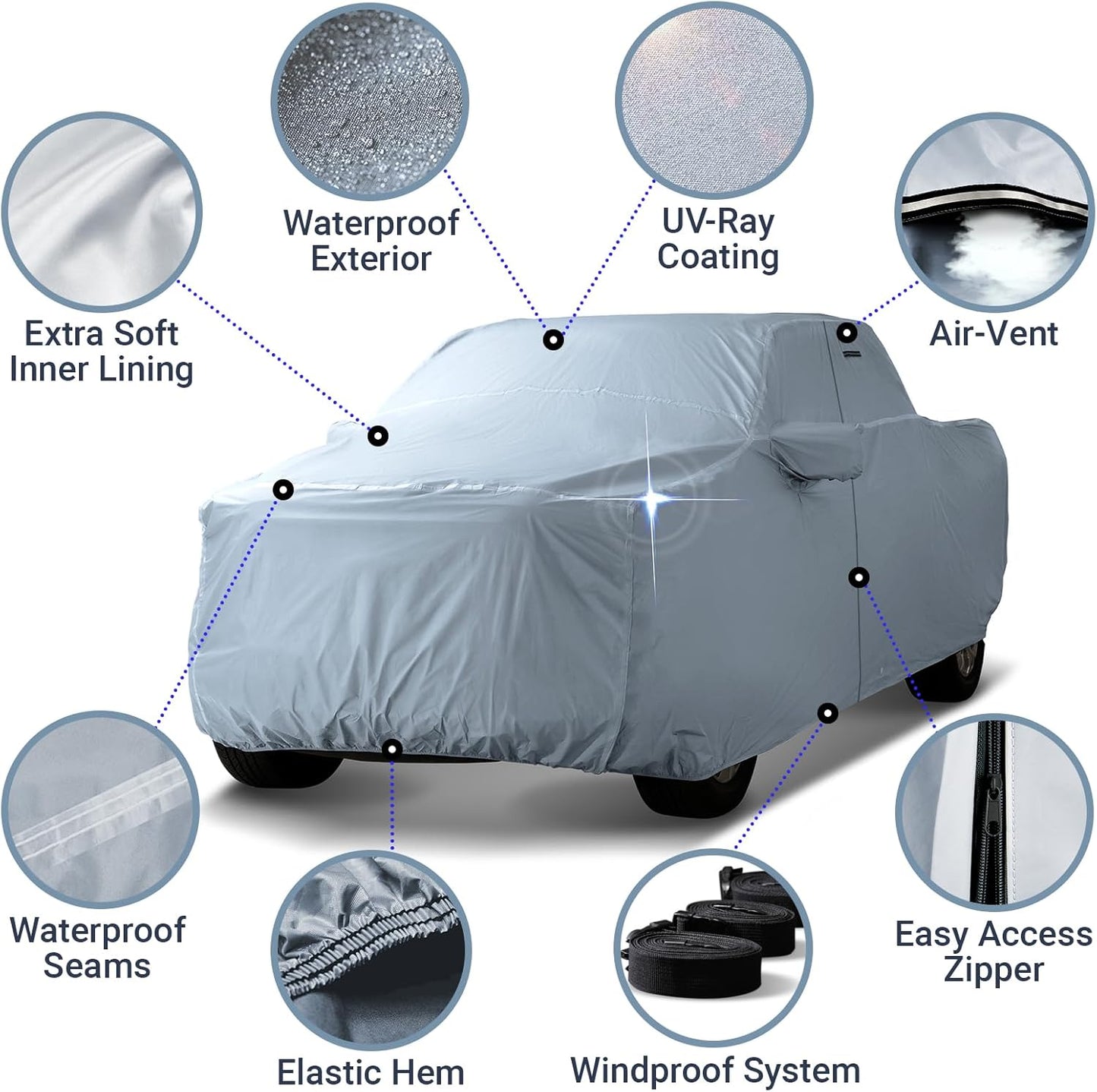 iCarCover Fits 2014-2024 Silverado 1500 Crew Cab, 6.5 ft Regular Bed Chevy Truck Cover Automobiles Form-Fit Padded Full Exterior Waterproof Automobiles Protection Covers