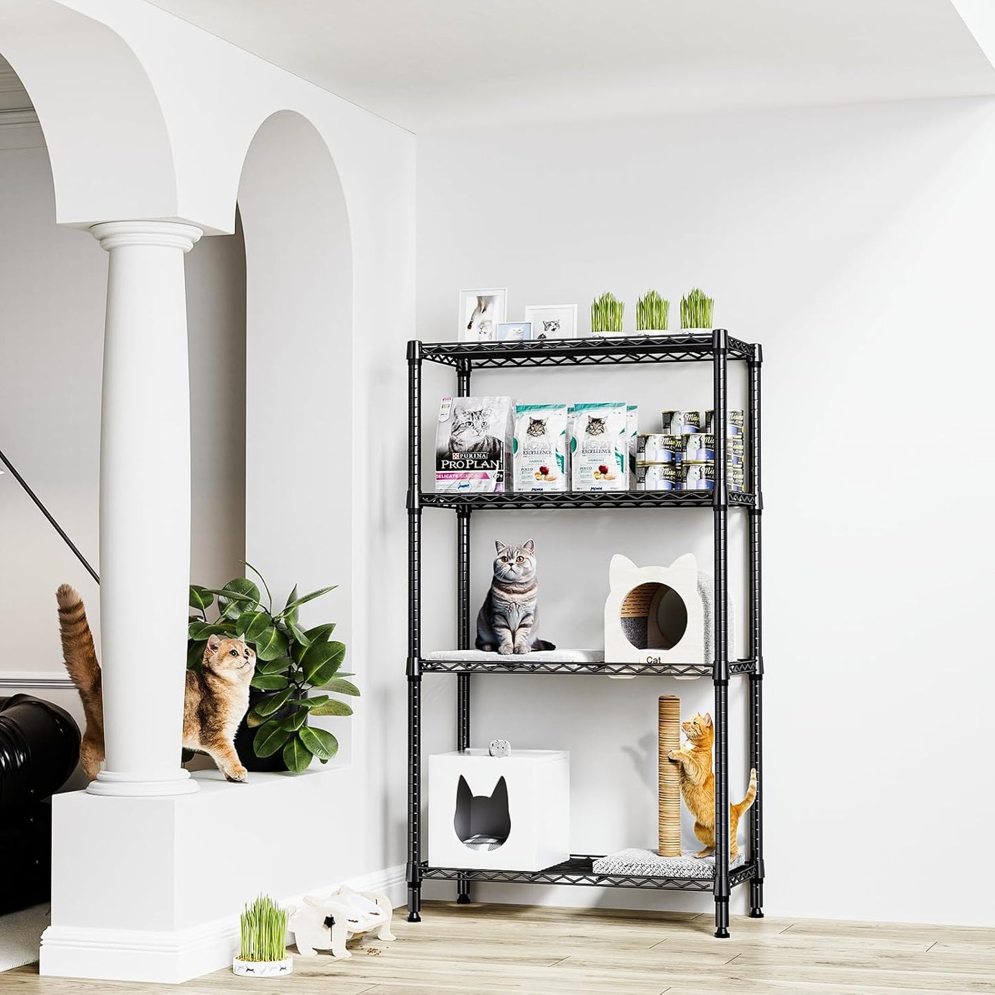1000 lbs 4 Tier Shelf Metal Storage Shelves Shelving Wire Rack Heavy Duty Closet Organizers for Garage Kitchen Bathroom Laundry Black 15.7" D x 33.5" W x 59.5" H