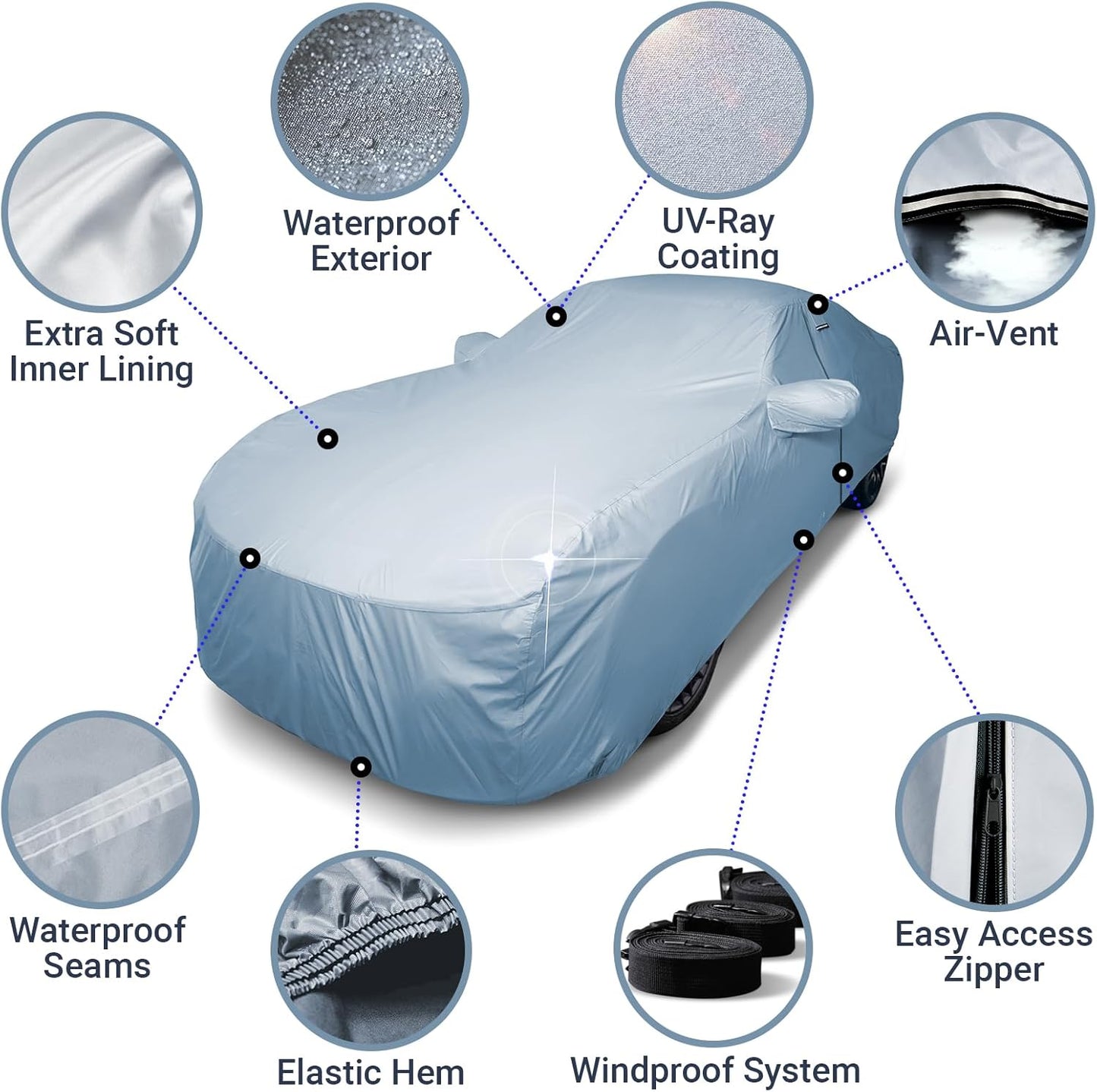 iCarCover Premium Car Cover for 1988-1994 Pontiac Sunbird 2-Door Heavy Duty Waterproof All-Weather Automobiles Custom Fit Indoor Outdoor UV Snow Protection Covers with Straps and Bag