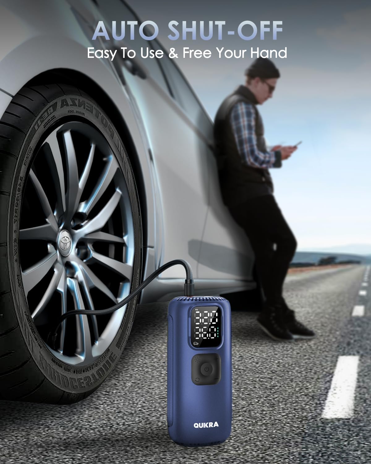 T22 Tire Inflator Protable Air Compressor, 3× Faster 160PSI Air Pump, Auto Cordless Tire Pump, Smart Air Compressor with LED Light and Digital Display for Car Pickup Truck Bike and More, Blue