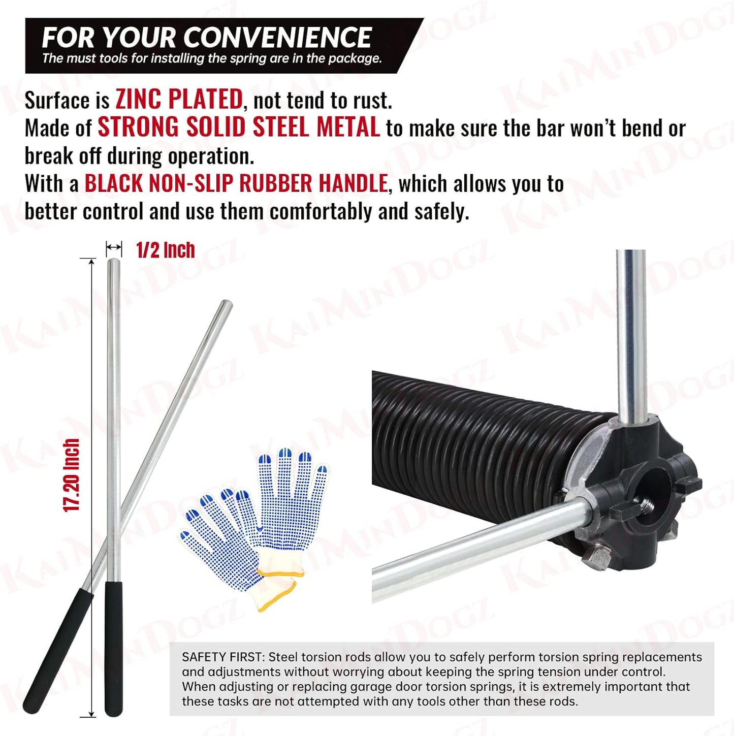 Pair of 1.75" Garage Door Torsion Springs Set with Non-Slip Winding Bars&Gloves, High Precision Electrophoresis Oil-Free Black Coated for Replacement, MIN 16,000 Cycles (0.207 x 1.75"x 18")