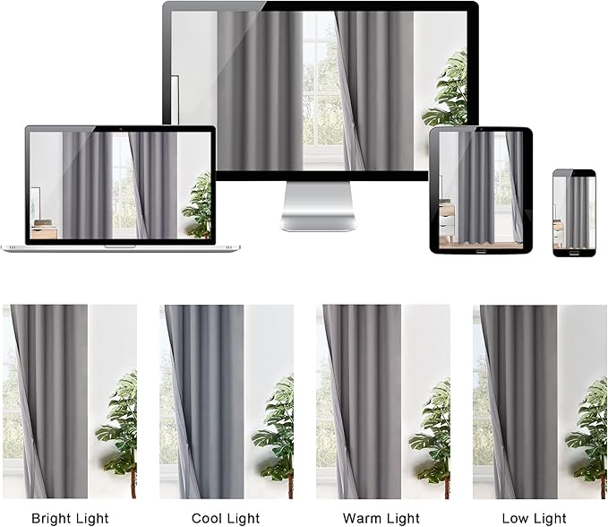 XWZO Complete Blackout Shades Window Curtain Panels with Tiebacks- Noise Reduction and Light Blocking Grommet Curtains with Black Liner for Studio, Basement Room, Grey, W52 x L54, Set of 2