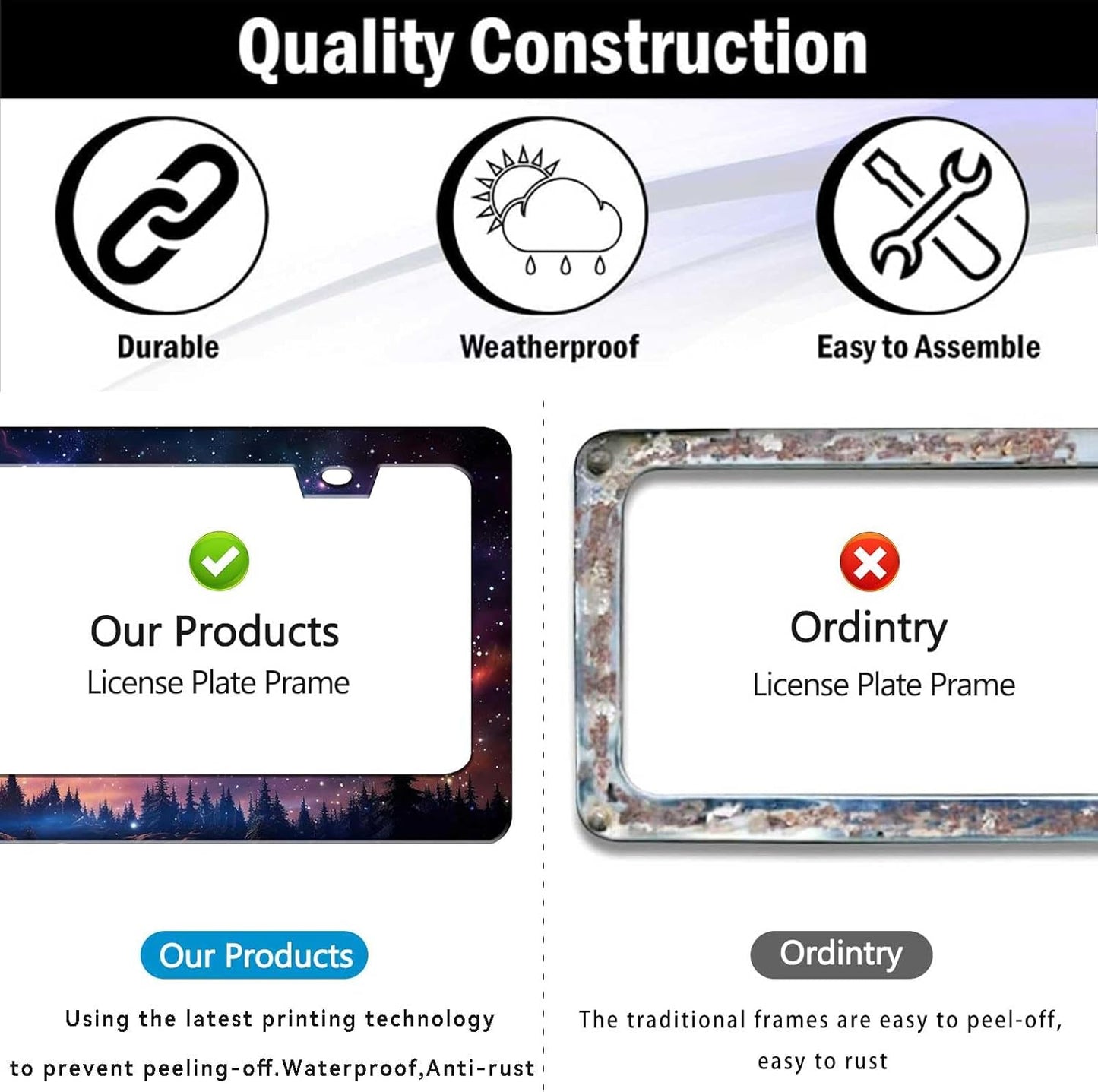 Galaxy License Plate Frame for Women Men 2 Pack-Heavy Duty Rustproof Aluminum Nature Theme Car Tag Holder Bracket(Starry Sky Galaxy)