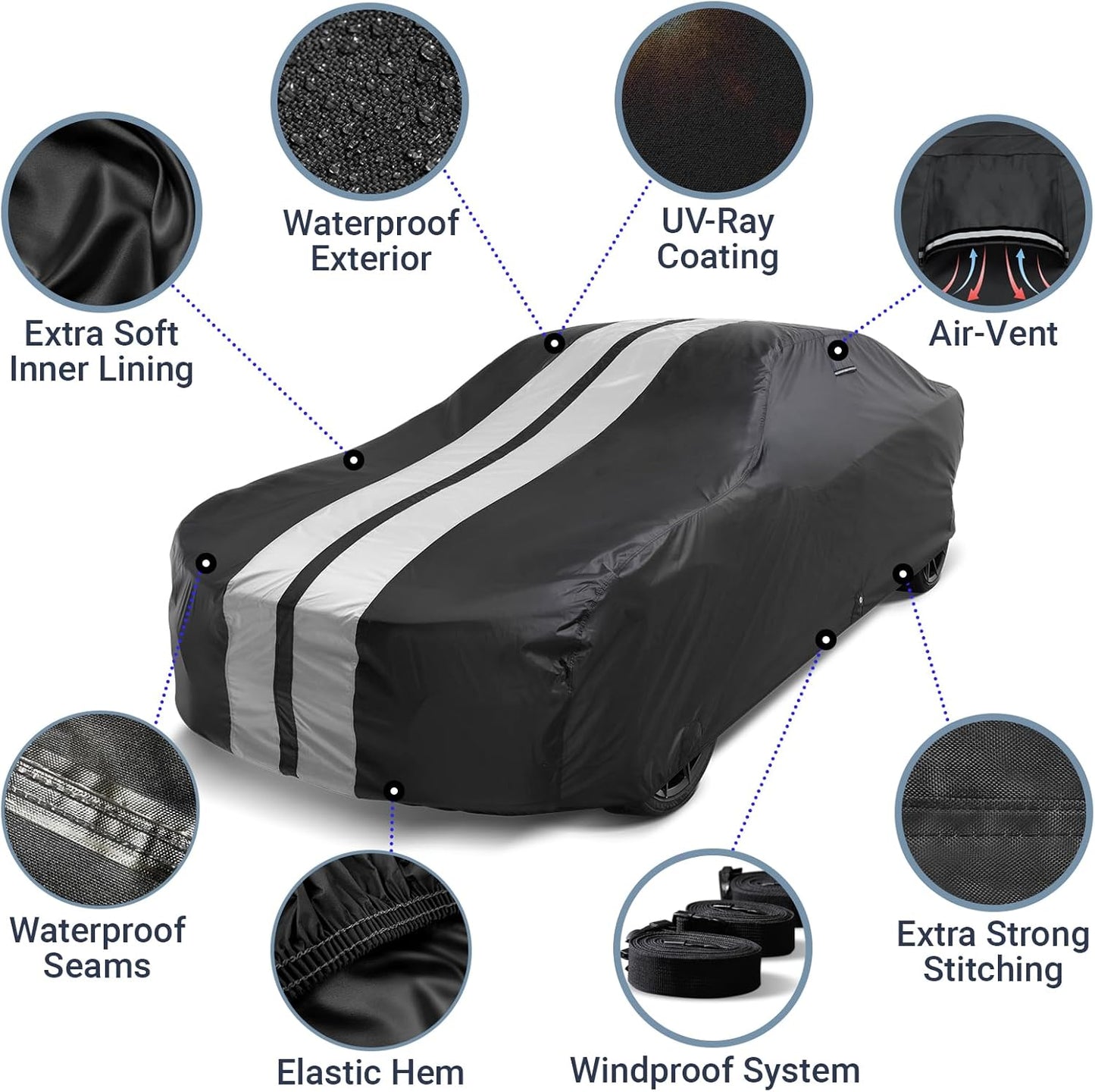 iCarCover Custom Car Cover for Chevy Deluxe Station Wagon (1949-1952) Waterproof All Weather Rain Snow UV Sun Protector Full Exterior Indoor Outdoor Car Cover (Stripe - Black/Gray)