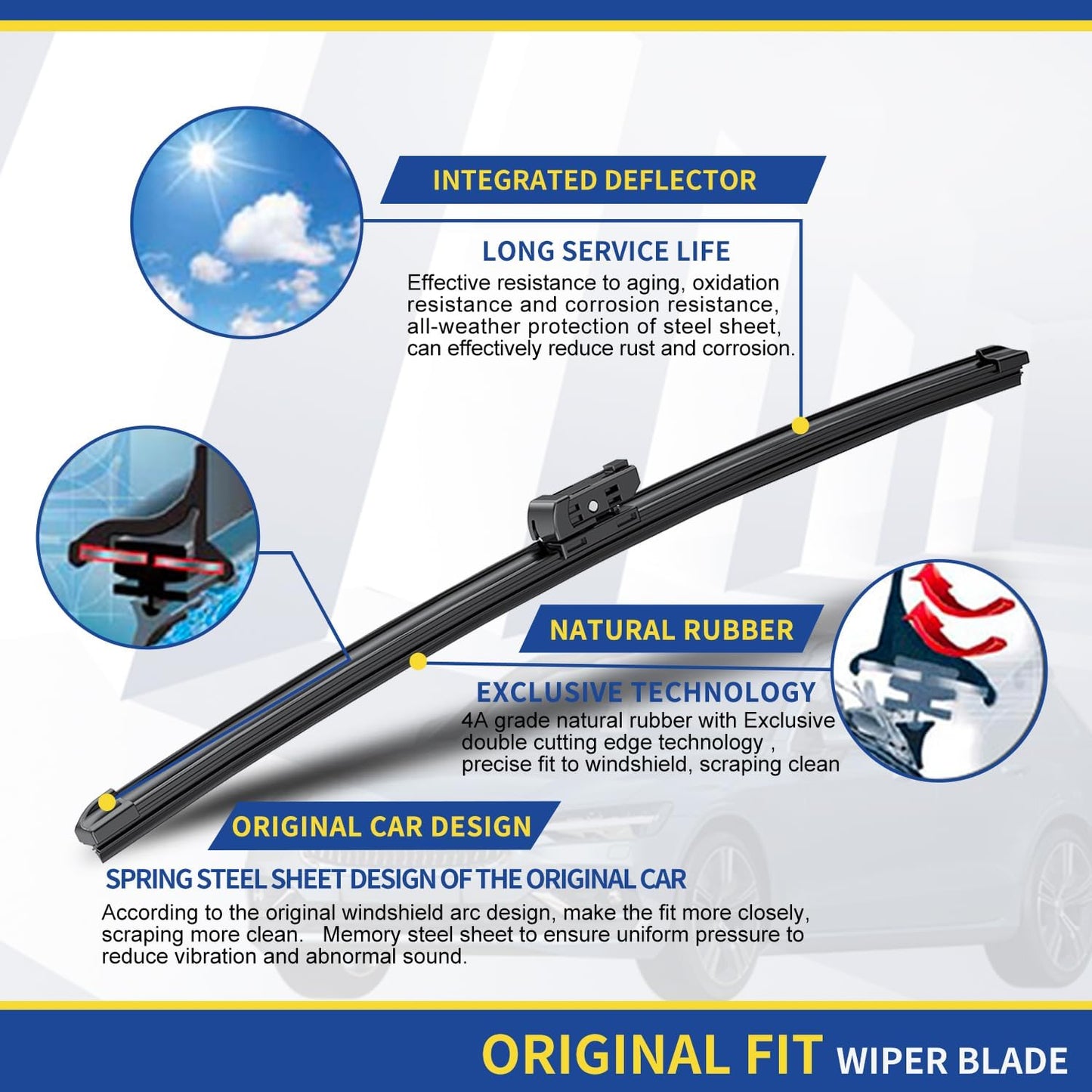 3 Wipers Factory Replacememt For 2018-2021 VW Volkswagen Tiguan Original Equipment Replacement Wiper Blades Set - 24"+22"+14" (Set of 3)