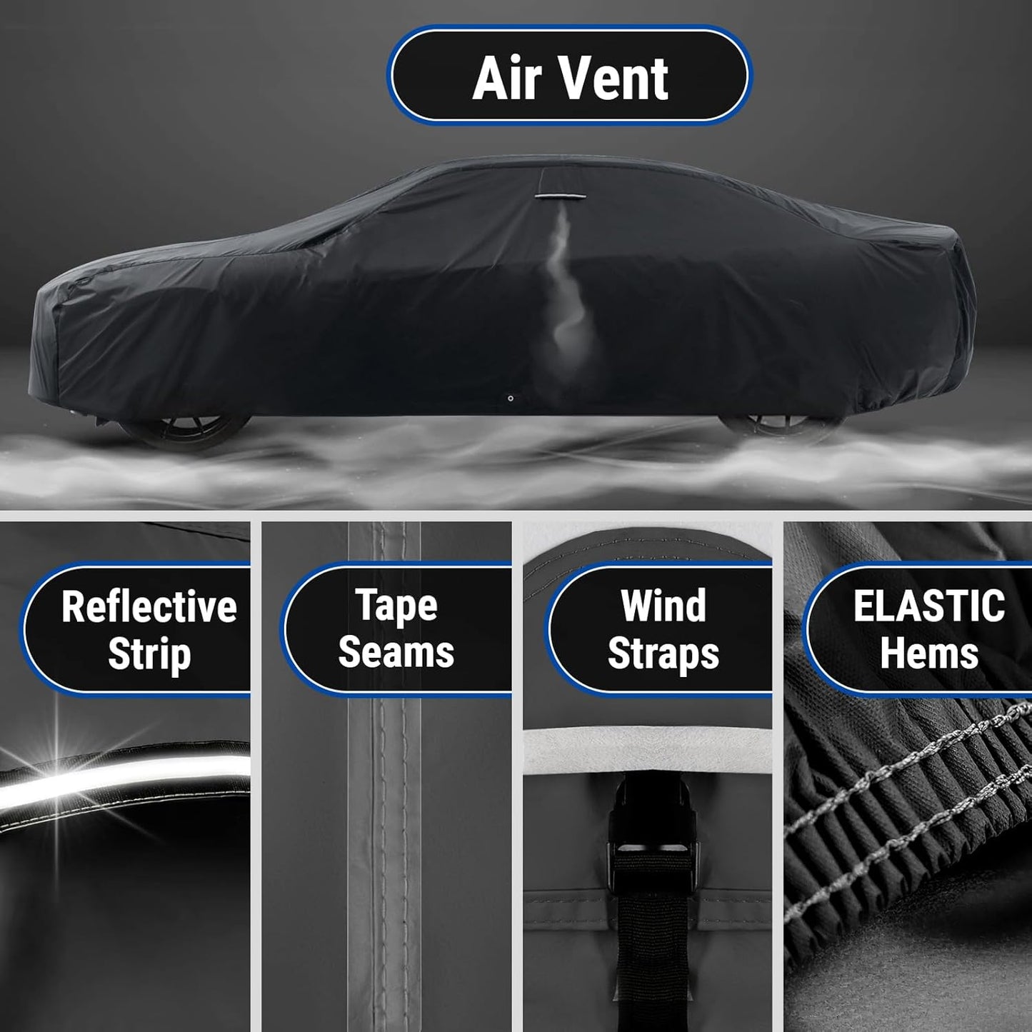 iCarCover Custom Car Cover for Chevy Corvette C5, C6, C7 (1997-2019) Waterproof All Weather Rain Snow UV Sun Protector Full Exterior Indoor Outdoor Car Cover (Stripe - Black/Gray)