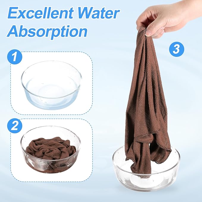 HARFINGTON 4 Pack Microfiber Cleaning Cloth, 16" x 16" Multi-Functional Cleaning Towels Reusable Absorbent Rags for Car Wash Kitchen Household Window Clean, Brown