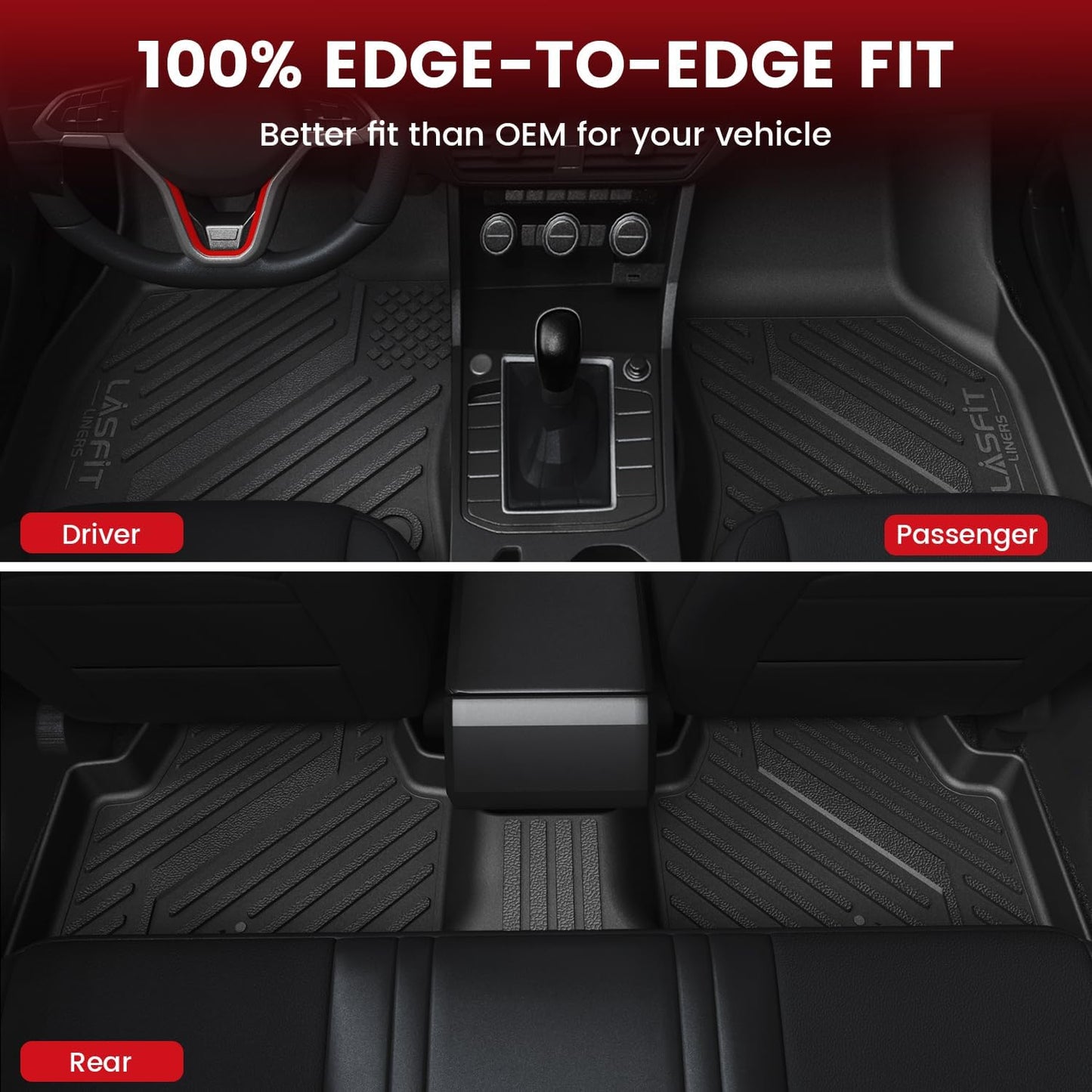 LASFIT Floor Mats & Cargo Mats for Volkswagen Jetta & Jetta GLI 2025 2024 2023 2022 2021 2020 2019, All Weather TPE Custom Fit Floor Liners for VW Jetta 1st & 2nd Row Car Mats & Trunk Mats, Black