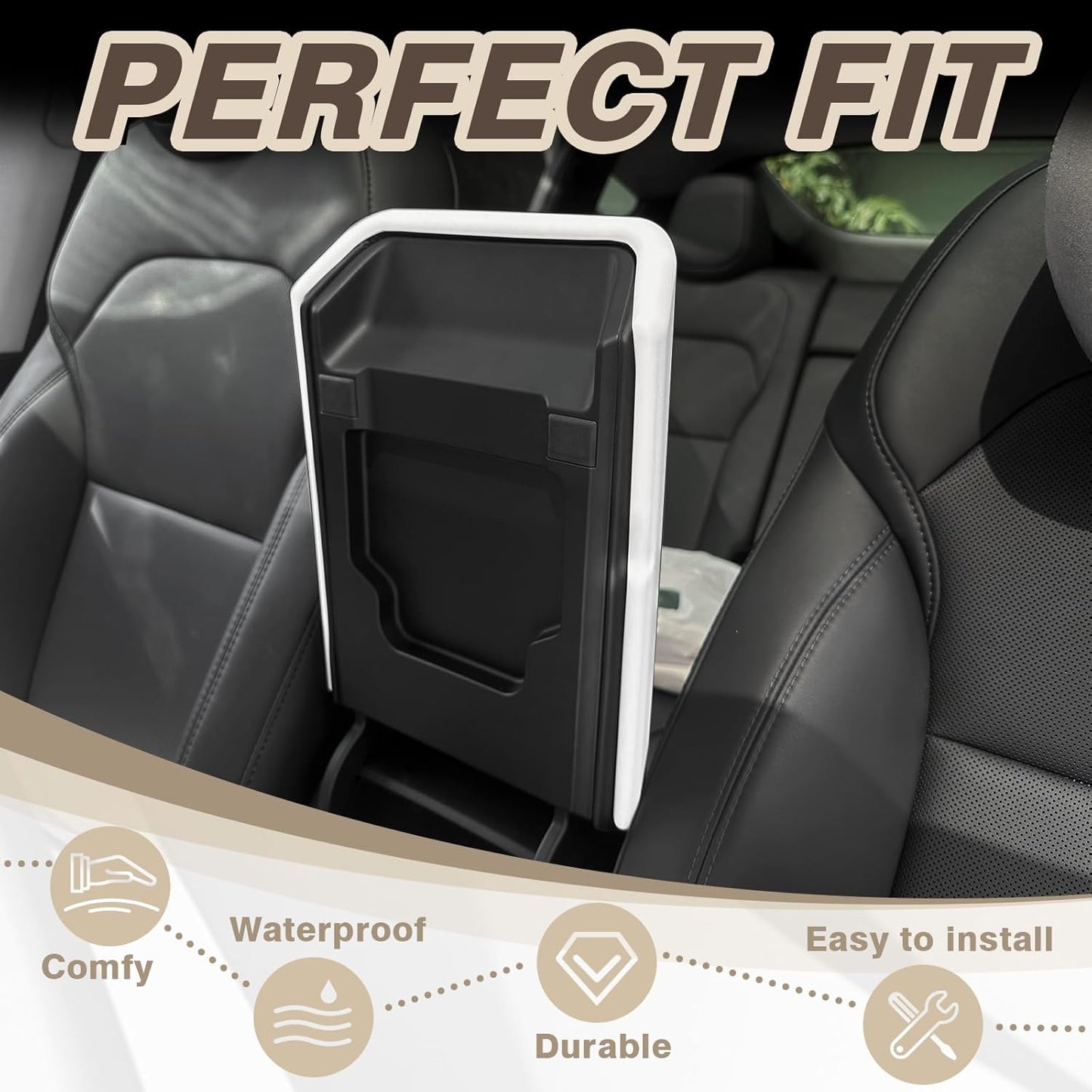 Muslogy Compatible with 2026+ Model Y Juniper Refresh Accessories Armrest Cover Protection TPE (White) & Silicone Mat OEM Style 2PCS Set Non-Slip Waterproof
