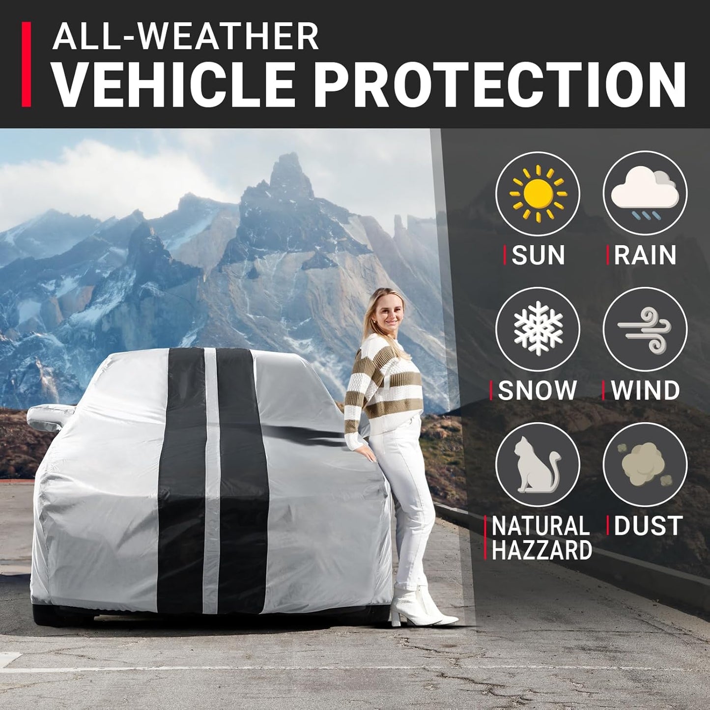 iCarCover Custom Car Cover for Chevy Celebrity (1982-1990) Waterproof All Weather Rain Snow UV Sun Protector Full Exterior Indoor Outdoor Car Cover (Stripe - Gray/Black)