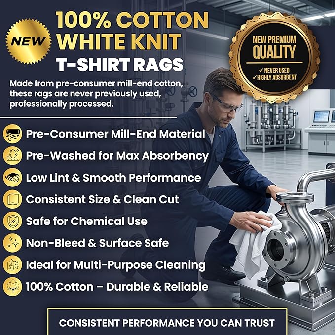 Premium New White Cotton Knit T-Shirt Rags (600 lbs. Pallet 24x25 lbs. Bag of Rags) - Lint-Free, Soft & Absorbent Bulk Cleaning Cloths for Auto, Paint, Garage, Staining & Polishing