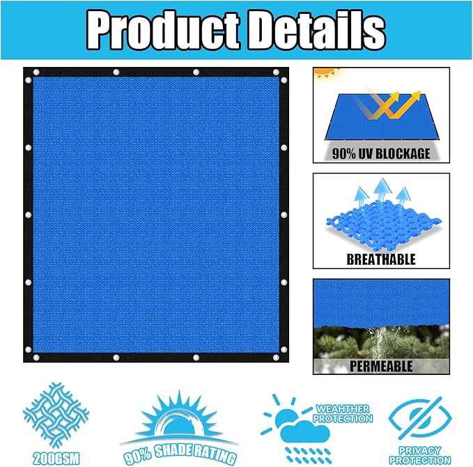 Amagenix 90% Pergola Shade Cover 4' X 11' Sun Shade Cloth with Grommets for Outdoor Garden Patio Porch, Commercial Grade 200 GSM - Cable Zip Ties Included (We Customized) GN108, Blue