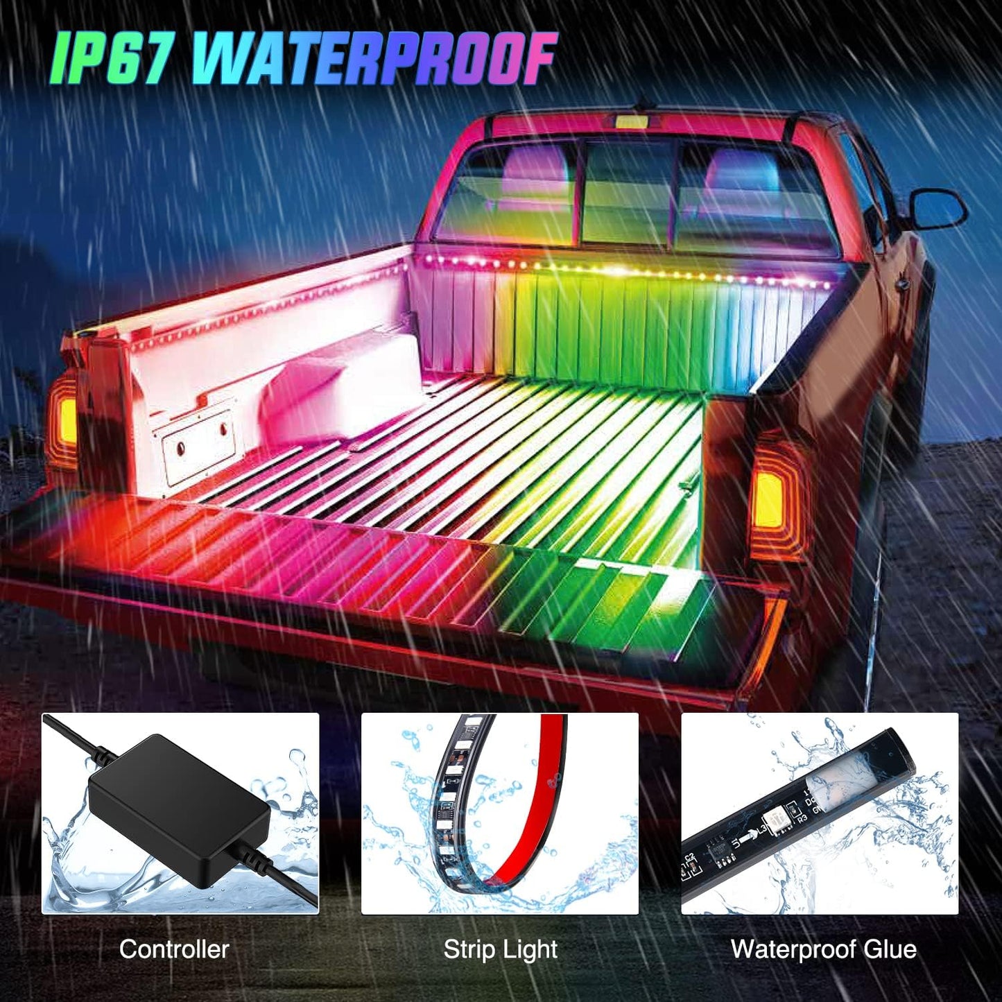 Nilight Truck Bed Light Strip RGB-IC LED Bar for Pickup Multi Dream Color DIY Music Synchronous with APP and RF Remote Control 3PCS 60 inch Cargo Lighting