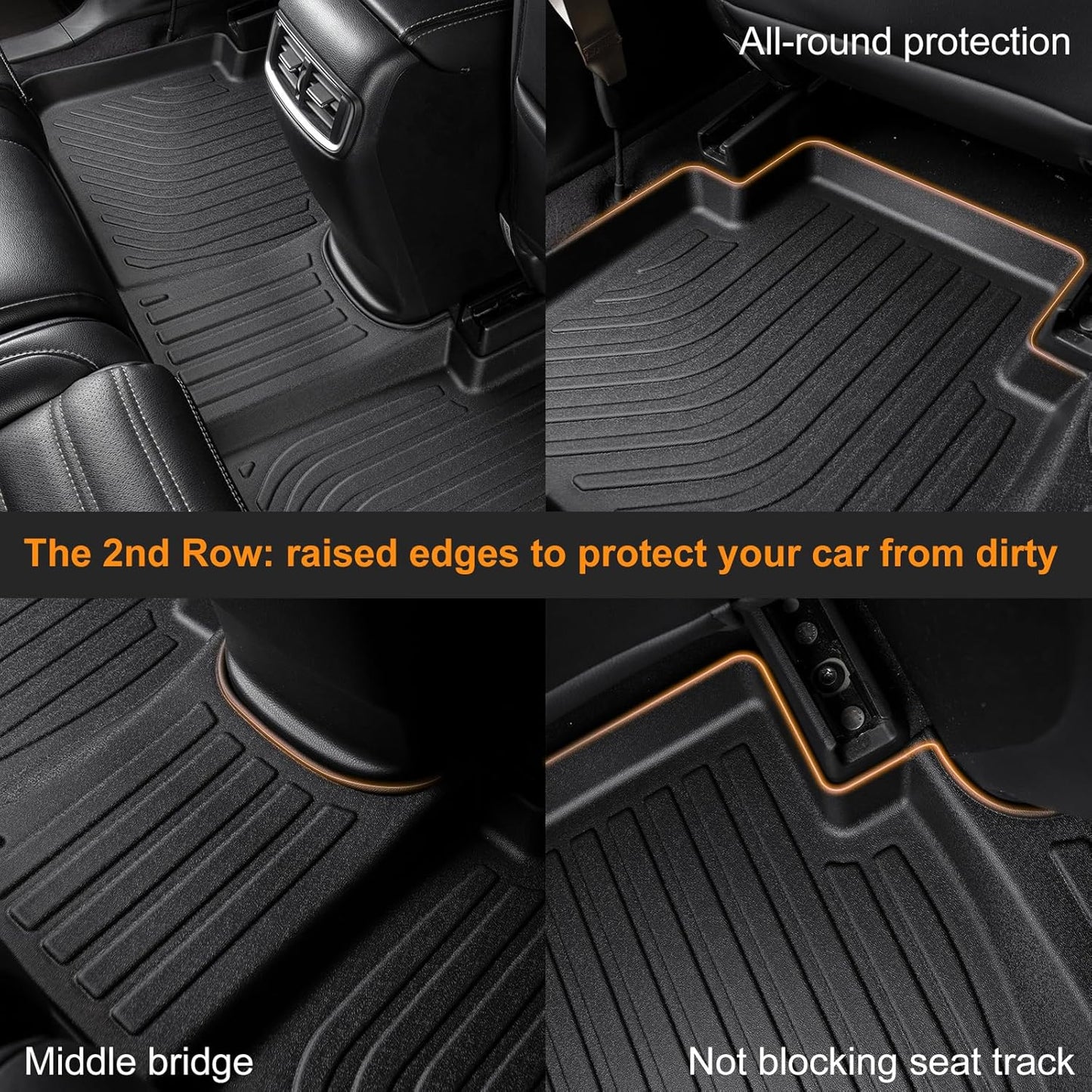 Binmotor-Floor Mats for 2025 Mazda CX70 & CX-70 PHEV & CX-90 & CX-90 PHEV，Front and 2nd Row,TPE All Weather Car Accessories Mats for Mazda CX 70, Floor Liners Waterproof, Nonslip-Black