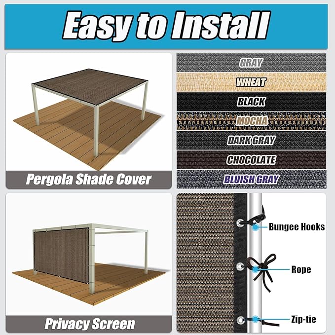 Amagenix 90% Sun Shade Cloth with Grommets, 3' x 16' Pergola Replacement Shade Cover Canopy Privacy Screen for Outdoor Patio Garden, Mocha (We Customized)
