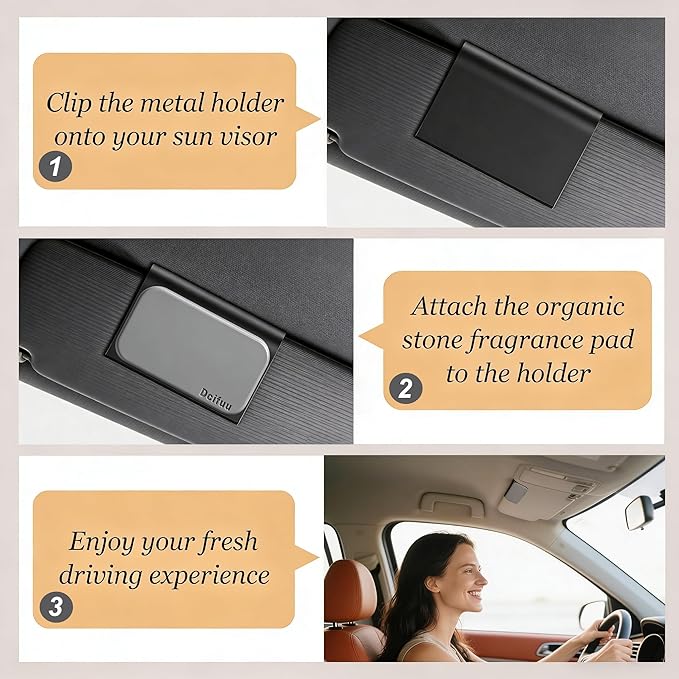 Stone Car Air Freshener - Car Odor Eliminator - Long Lasting Scent - Auto Accessories - Metal Clip (Amber Scent Starter Kit)