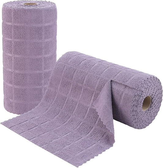 Ferdilan 80 Pack Microfiber Cleaning Cloth Roll,Lint Free Rags Paper Towels & Tear Away Reusable Towels,Washable Shop Rags,Wash Cloths Dish Rags(12" x 12") for Car Kitchen Window Garage-Dark Purple
