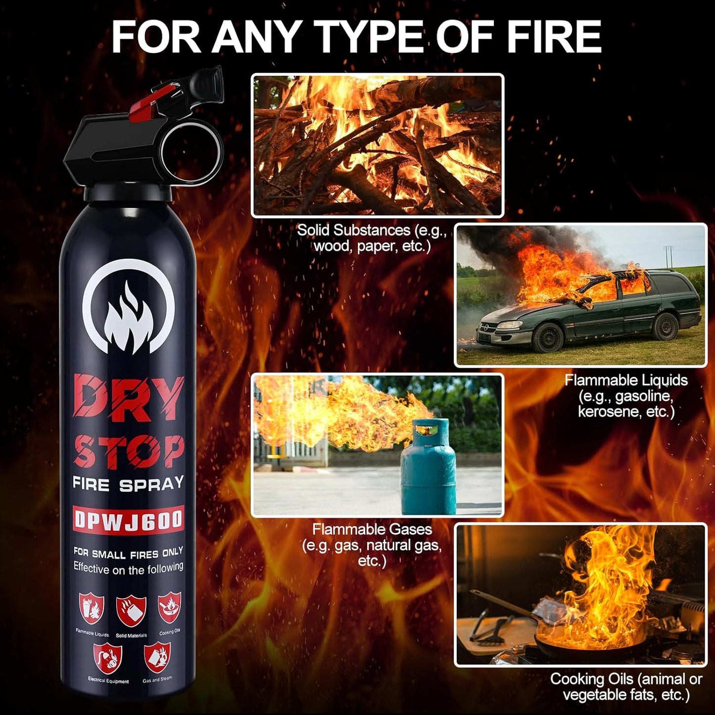 3Pack Dry Stop Fire Extinguisher for Home - Auto Fire Extinguisher for Truck Vehicle, 600g Dry Chemical Powder A B C Fire Extinguisher for Kitchen, Car, Boat, Marine, Portable Use (3 Blue)