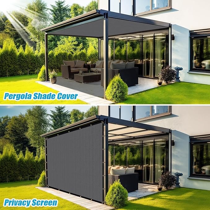 Amagenix 90% Shade Fabric 19'X 21' Gray Sun Shade Cloth with Grommets for Pergola Replacement Shade Cover Canopy, Heavy Duty, Cable Zip Ties Included (We Customized)