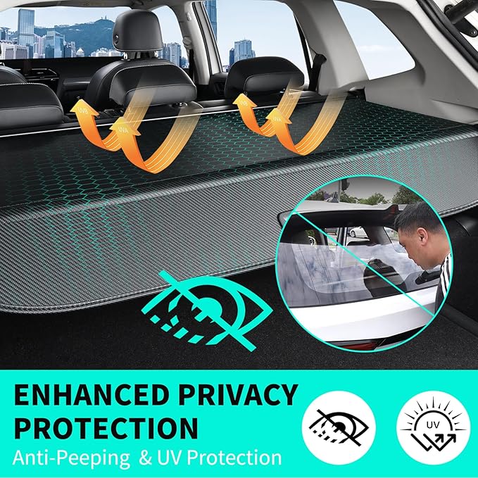 Tecoom Cargo Cover fit for Chevy Equinox Accessories 2018-2025, Retractable Rear Trunk Cover Luggage Security Shade, Anti-Peeping Privacy Screen Protector, Carbon Fiber Texture
