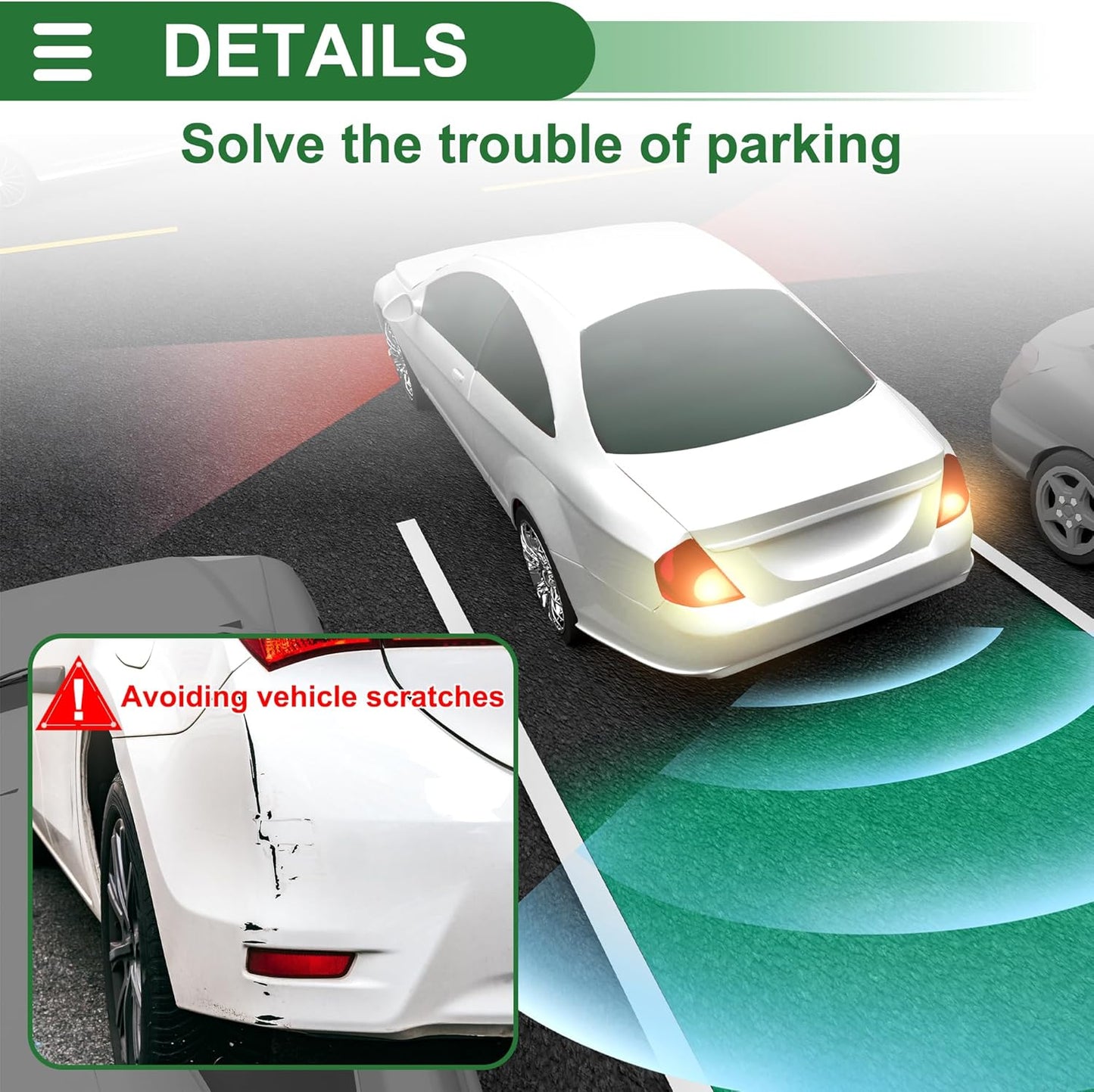Motoforti Universal Car Auto Vehicle Reverse Backup Radar System Reverse Parking Sensors Alarm Buzzer Reminder Distance Detection White 4Parking Sensors
