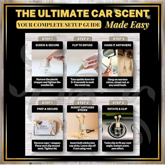 Urban Naturals Car Air Freshener Pine Forest Scent Diffuser, Long Lasting Car Fresheners Made in USA, Odor Eliminating Technology, Hanging Auto Accessories + Vent Clip (1 Pack)