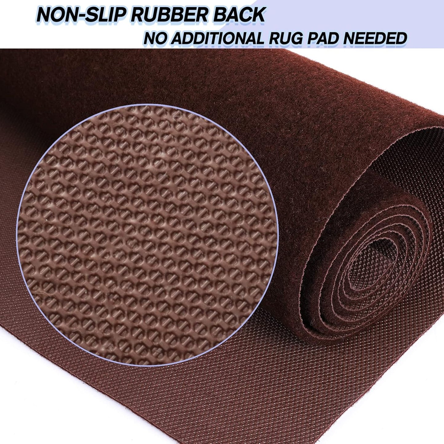 Custom Size Backed Non-Slip Area Rugs Runner, Easy Clean, Waterproof Runner Rugs for Hallway Entryway, Kitchen, Laundry, 4FT x 64FT, Brown