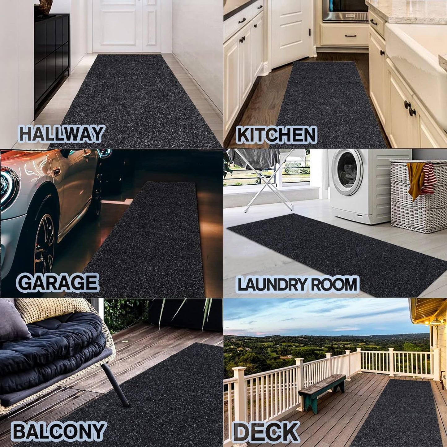 Custom Size Backed Non-Slip Area Rugs Runner, Easy Clean, Waterproof Runner Rugs for Hallway Entryway, Kitchen, Laundry, 3FT x 74FT, Black