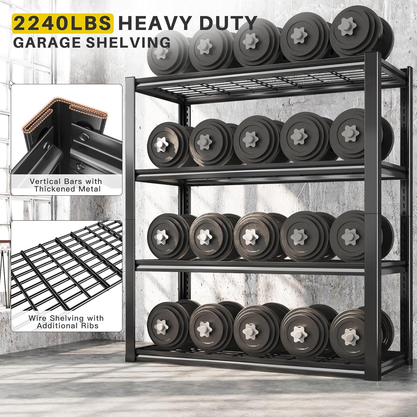 REIBII 40" W Garage Shelving 2240 LBS Storage Shelves Adjustable Metal Shelving Heavy Duty 4 Tier Metal Shelves for Pantry Basement Warehouse 40" W × 19.5" D × 59.5" H