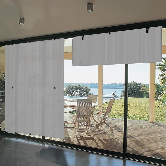 Bynbbur 7'W x 13'H Outdoor Patio Shades Foldable Roller Blinds, 220 GSM Sun Shade Roll Up Porch Screens Exterior Shade Cloth for Deck Pergola Backyard, Light Gray