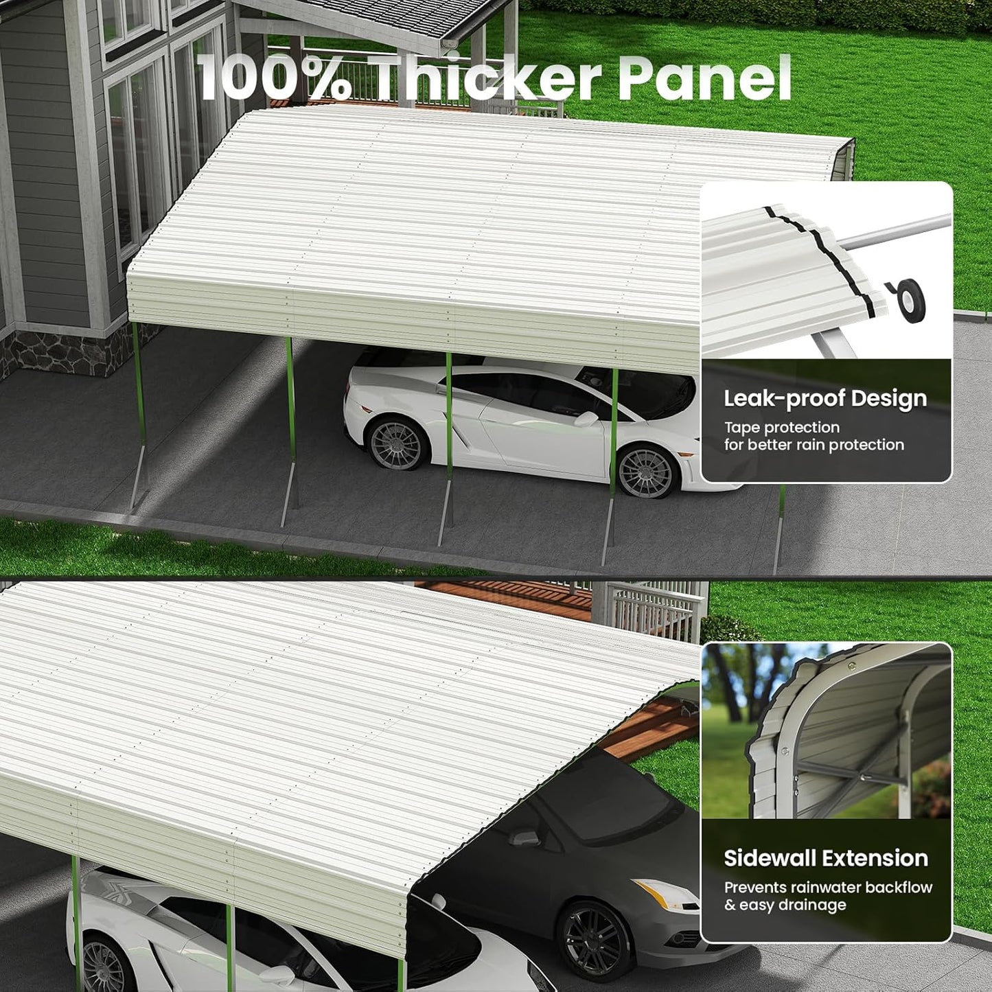 20x20' Heavy Duty Metal Carport – Sturdy Structure, All-Weather Protection, Easy Assembly for Cars, Trucks, Boats, Tractors, and Outdoor Storage (White, 20x20FT)