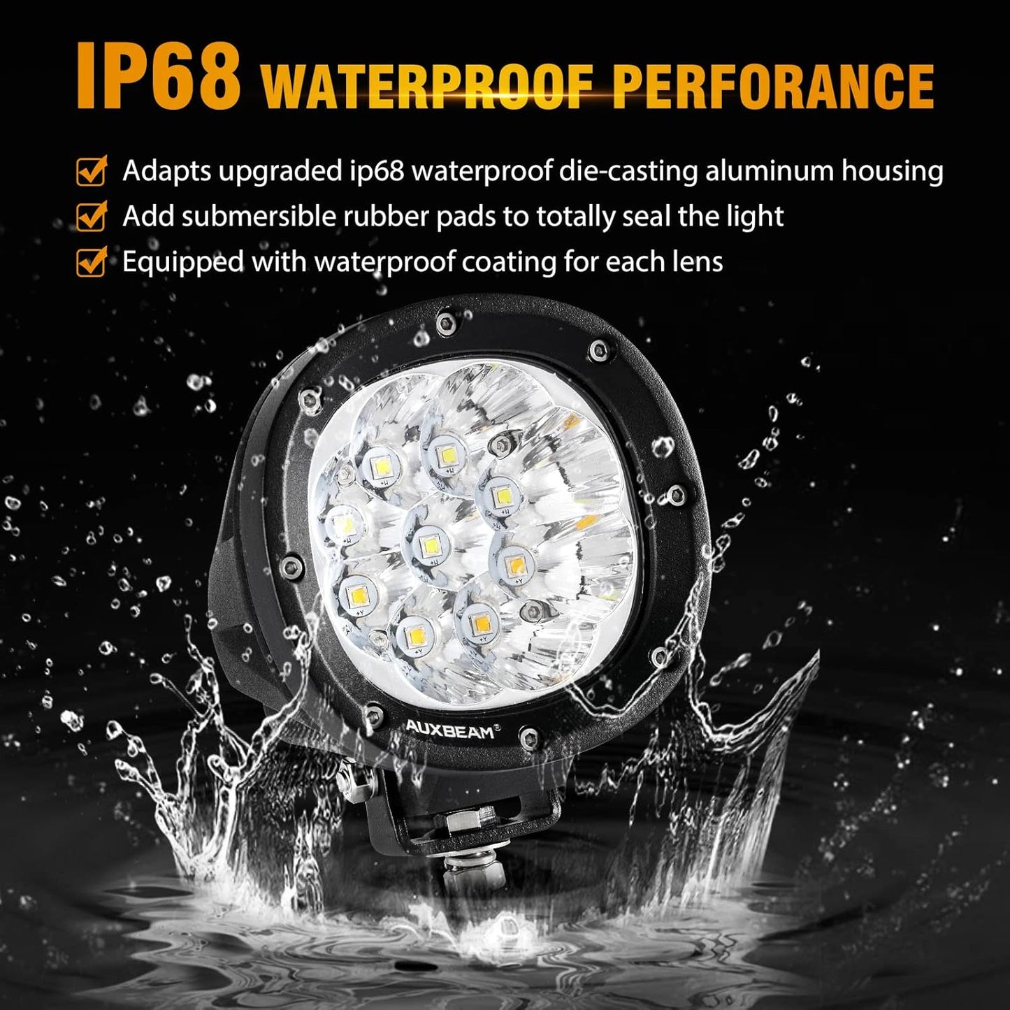 Auxbeam 4 Inch Round Offroad Light, 90W LED Amber White Spot Strobe Light Pods with 6 Modes, Dual Color Flashing Driving Fog Lights Bar Plug & Play for Truck, Pickup, SUV, ATV, UTV, 4x4, Jeep