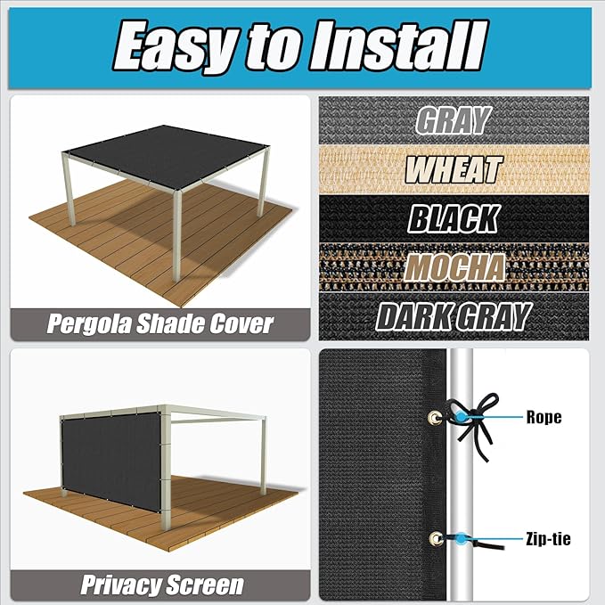 Amagenix 90% Pergola Shade Cover 4'X 13' Dark Gray Sun Shade Cloth with Grommets for Outdoor Garden Patio Porch-Commercial Grade 200 GSM-Cable Zip Ties Included (We Customized)