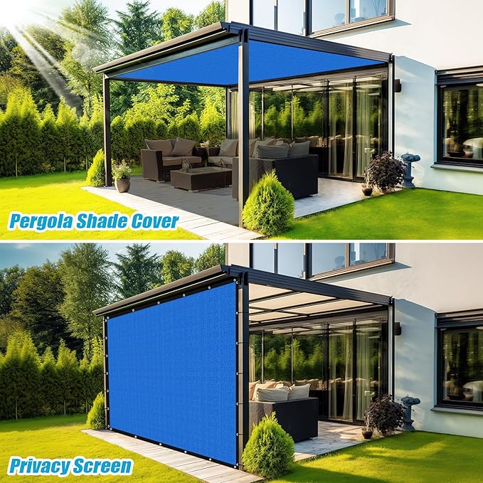 Amagenix 90% Pergola Shade Cover 6' X 15' Sun Shade Cloth with Grommets for Outdoor Garden Patio Porch, Commercial Grade 200 GSM - Cable Zip Ties Included (We Customized) GN108, Blue