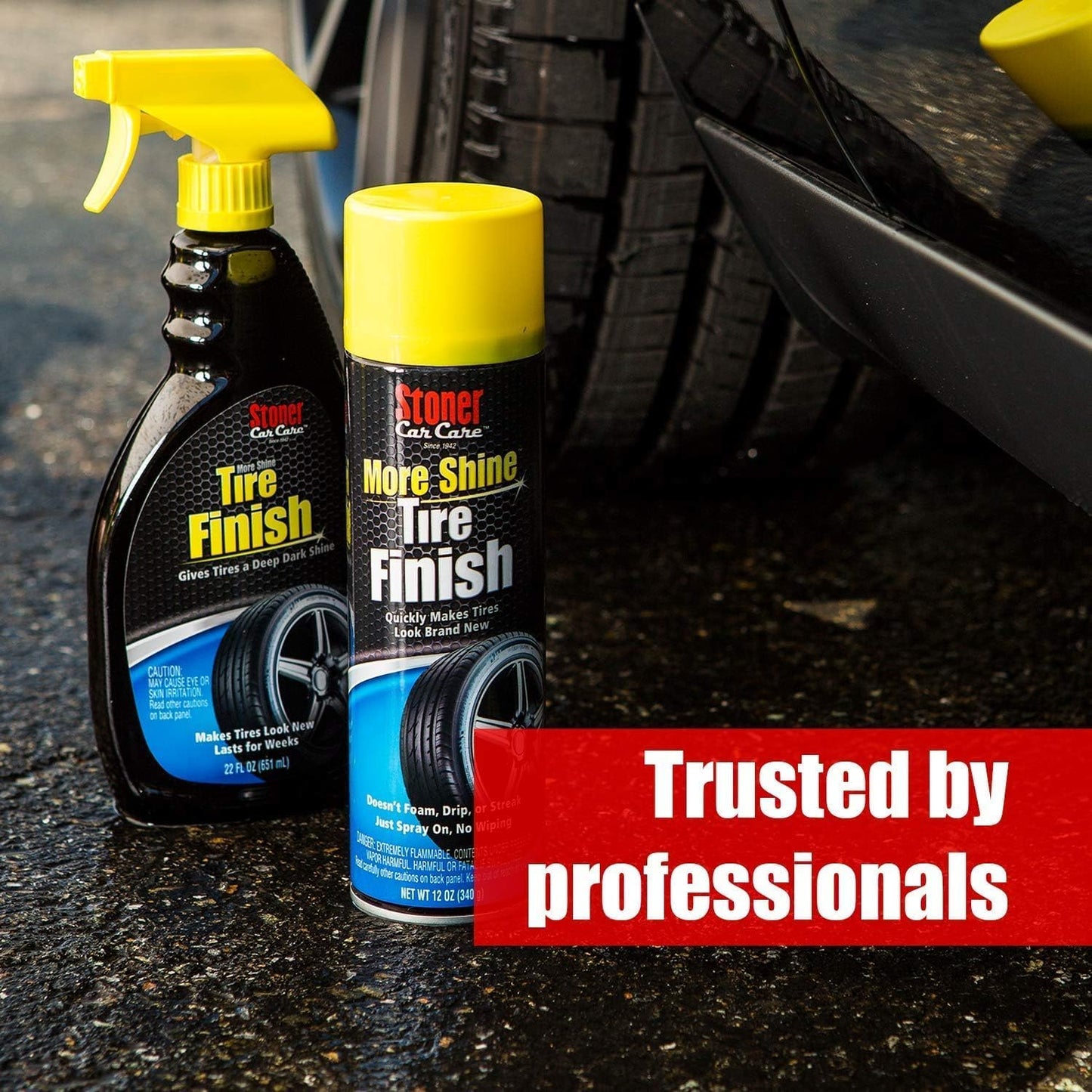 Stoner Car Care 91044-4PK Original More Shine Tire Finish for Tire and Wheel Care Creates a Long-Lasting, Rain-Resistant Tire Shine, Makes Faded Tires Look New, Non-Greasy Formula, 12 Oz, Pack of 4