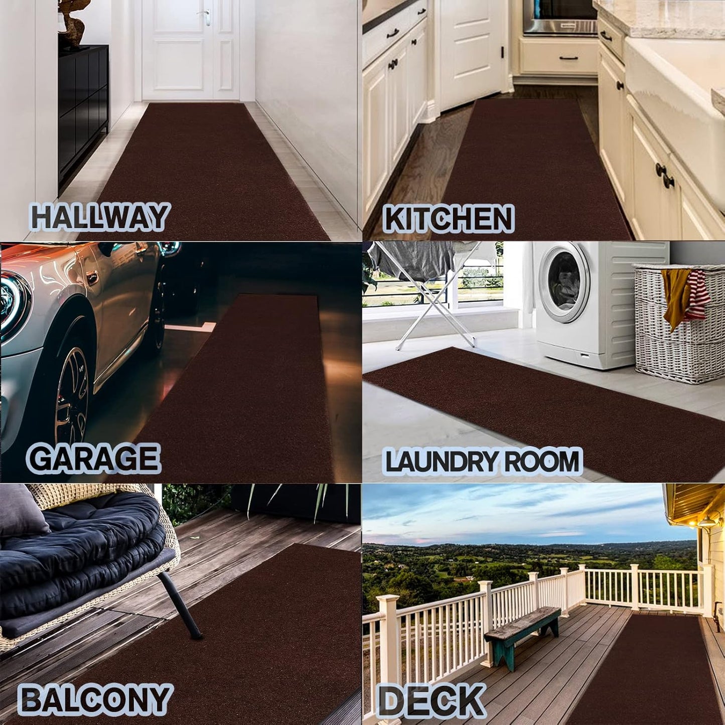 Custom Size Backed Non-Slip Area Rugs Runner, Easy Clean, Waterproof Runner Rugs for Hallway Entryway, Kitchen, Laundry, 2FT x 14FT, Brown