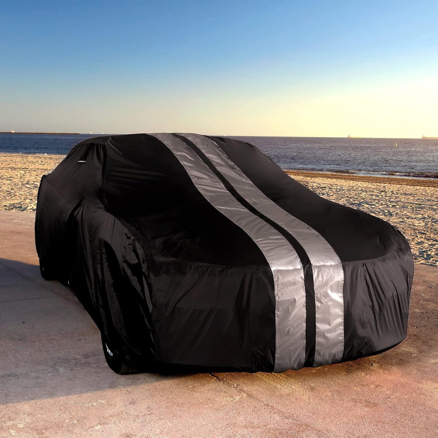 iCarCover Custom Car Cover for 1974-1981 Chevy Camaro Z28, Type LT Waterproof All Weather Rain Snow UV Sun Protector Full Exterior Indoor Outdoor Car Cover (Stripe - Black/Gray)