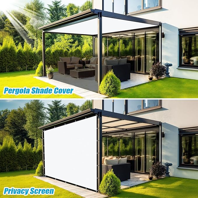 Amagenix 90% Pergola Shade Cover 8' X 17' Sun Shade Cloth with Grommets for Outdoor Garden Patio Porch, Commercial Grade 200 GSM - Cable Zip Ties Included (We Customized) GN108, White