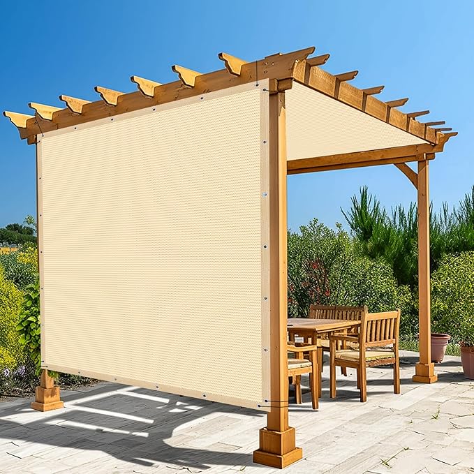 Amagenix 90% Pergola Shade Cover 6' X 7' Sun Shade Cloth with Grommets for Outdoor Garden Patio Porch, Commercial Grade 200 GSM - Cable Zip Ties Included (We Customized) GN108, Wheat