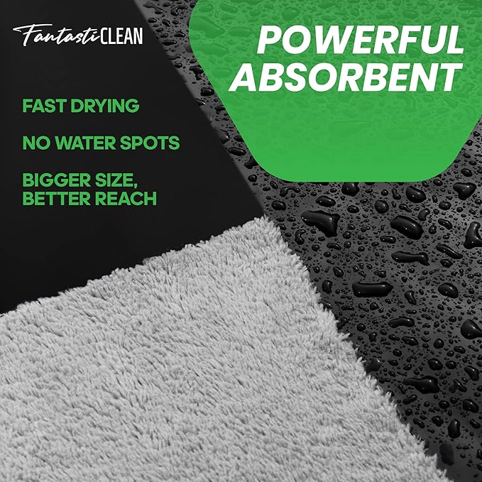 Fantasticlean Microfiber Towels for Cars, Tear Away Car Detailing Cloth Roll, RV Boat Drying Polishing, Edgeless Plush, Coral Fleece, Ultra Absorbent, Scratch-Free, 14" x 14", 20 Pack (Grey)