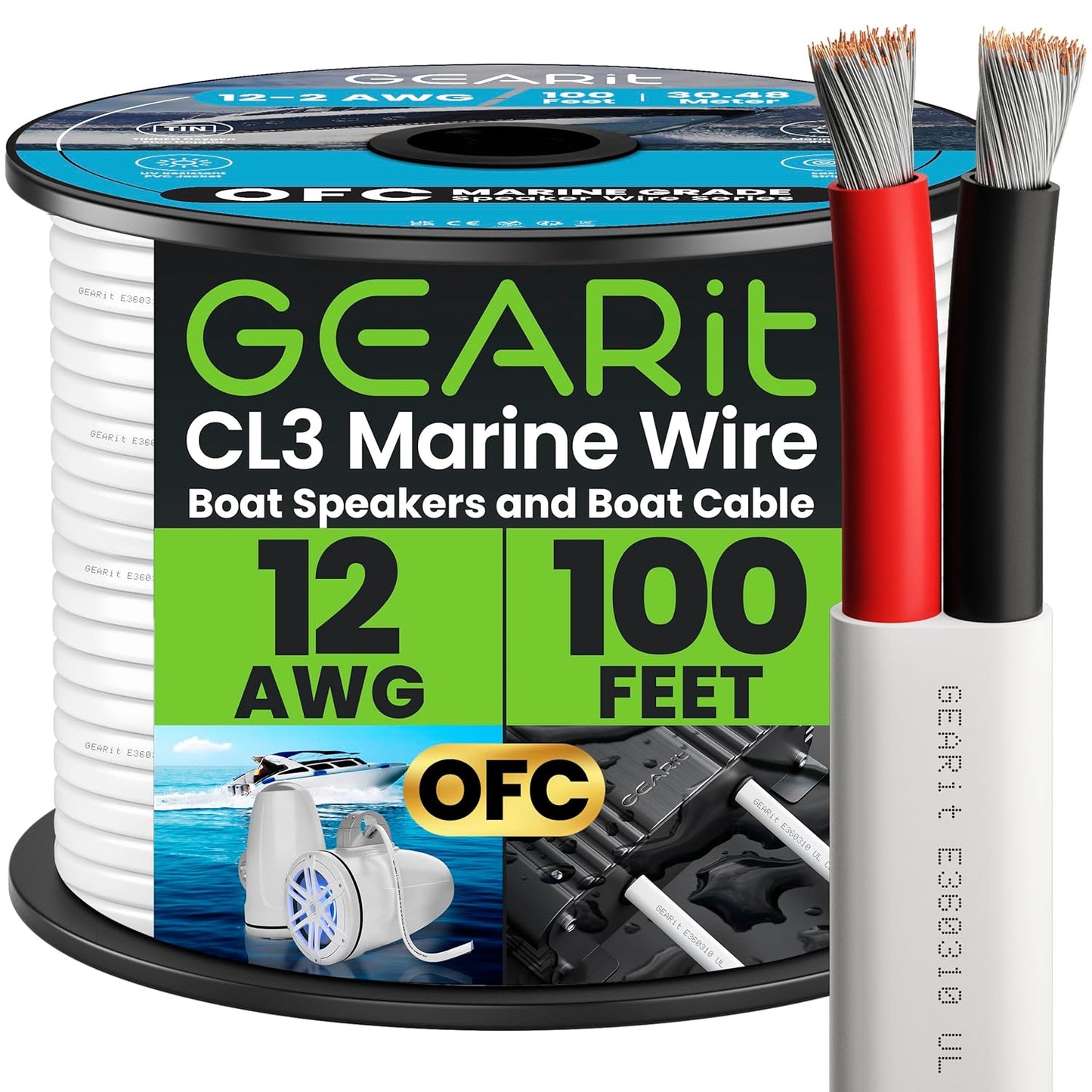 GEARit Speaker Wire 12 Gauge (100ft), Red/Black Speaker Cable 12AWG, Duplex 2-Conductor, Speaker Wires for Boat, RV, Camper, Trailer, Automotive, in-Wall and Outdoor Use