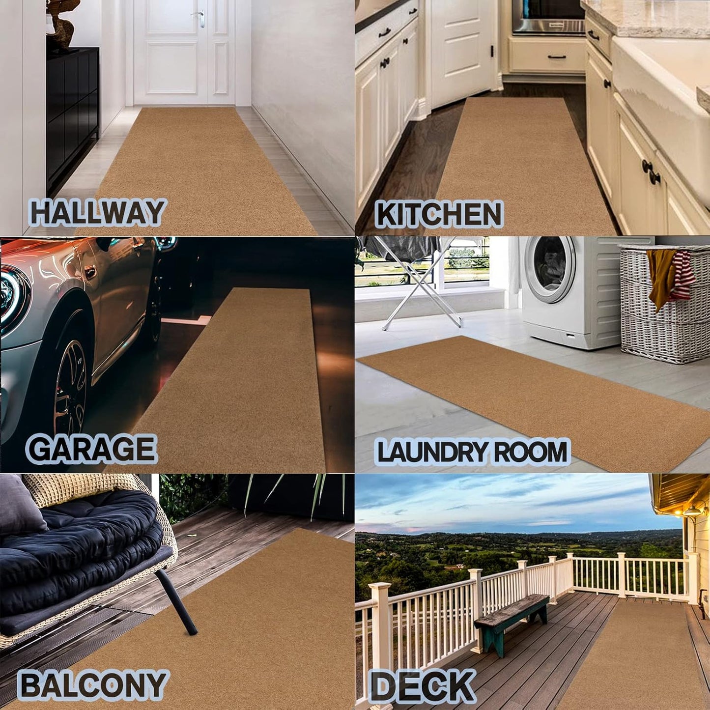 Custom Size Backed Non-Slip Area Rugs Runner, Easy Clean, Waterproof Runner Rugs for Hallway Entryway, Kitchen, Laundry, 4FT x 21FT, Beige