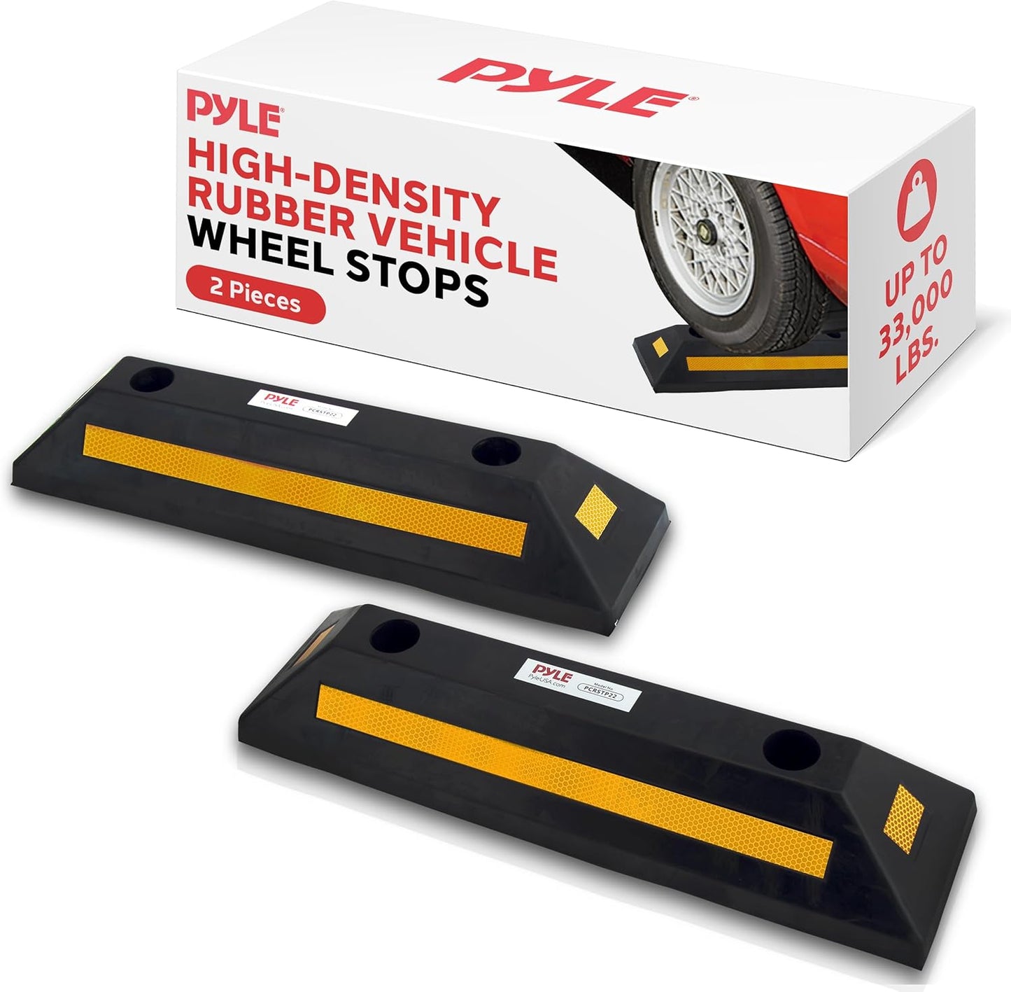 PYLE Garage Floor Stops for Vehicles - 2PC Heavy Duty Rubber Vehicle Parking Lot Target Stoppers, Truck Curb Tire Wheel Guide Blocks, Car Park Aid Assist Bumpers/Stopper for Driveway Stop -PCRSTP22