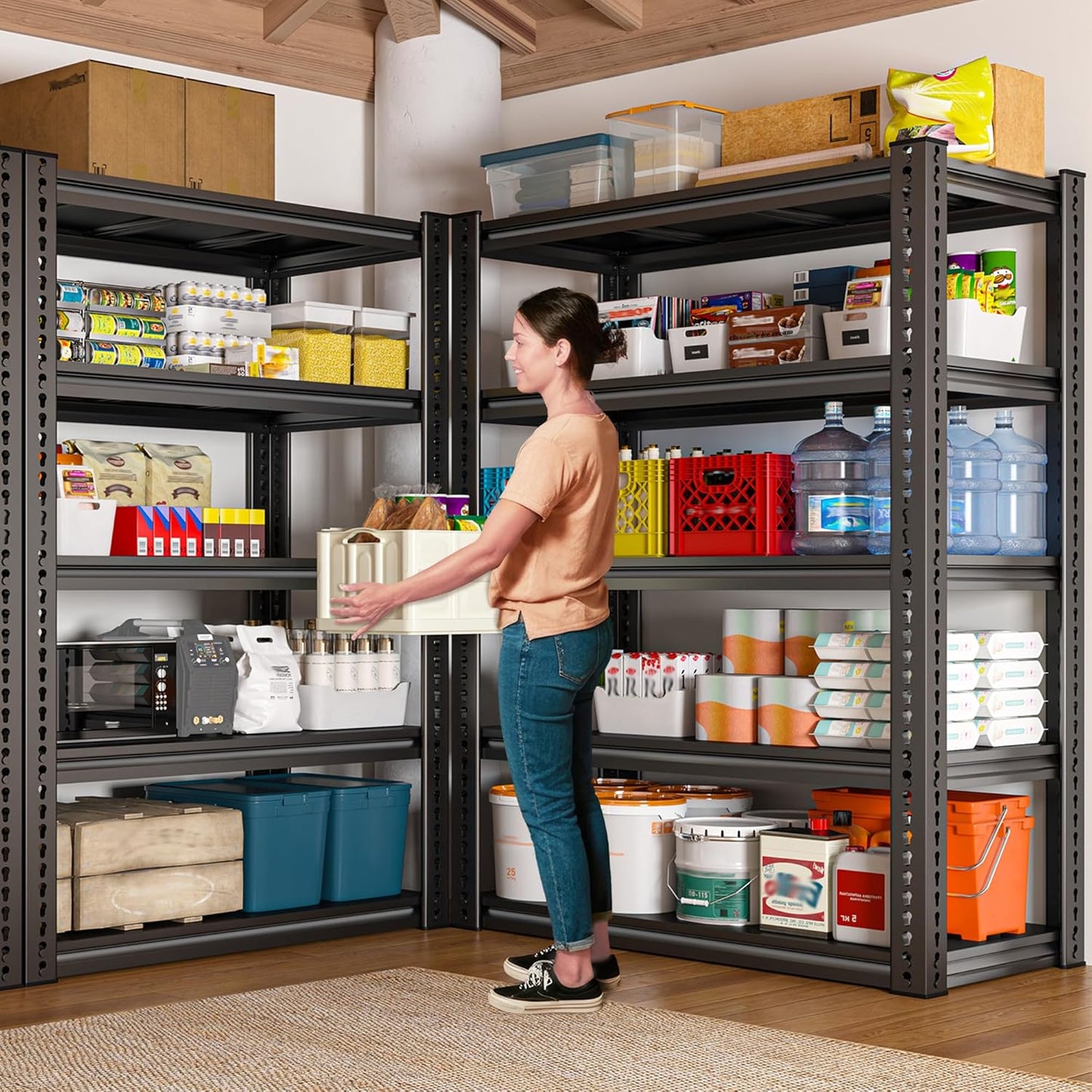 REIBII Garage Shelving Load 2000 LBS, Adjustable 5-Tier Storage Shelves, Metal Shelving Units and Storage Rack Shelf for Garage, Basement, Kitchen, 32" W x 17" D x 72" H, Black
