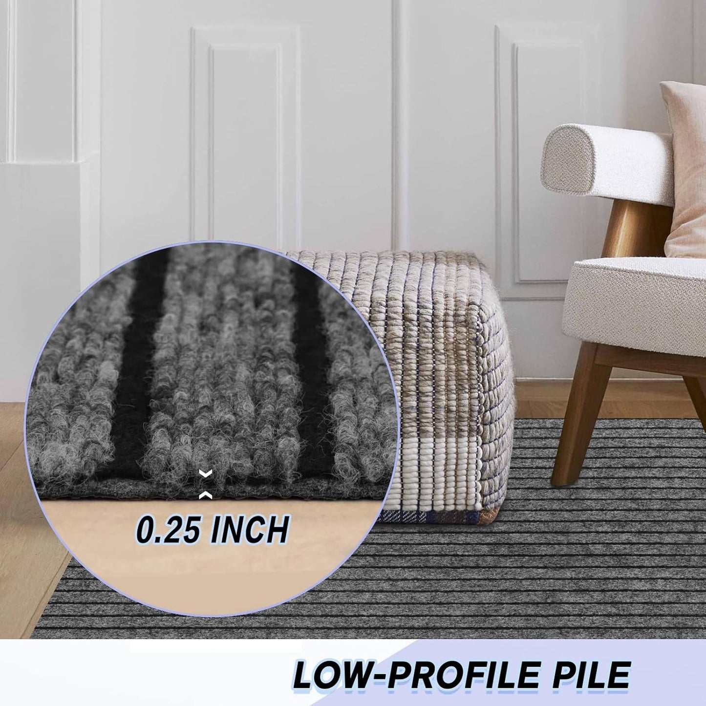 Custom Size Backed Non-Slip Area Rugs Runner, Easy Clean, Waterproof Runner Rugs for Hallway Entryway, Kitchen, Laundry, 4FT x 18FT, Gray Stripe