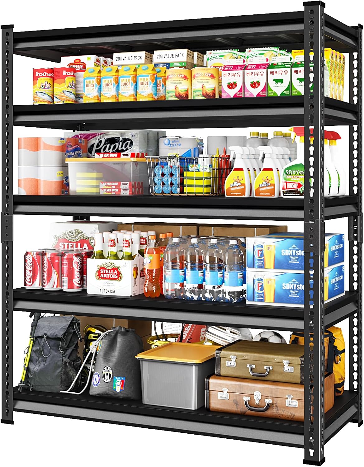 48" W Heavy Duty Garage Shelving, 5-Tier Metal Industrial Shelves, 3000LBS Loads, 4 Pack