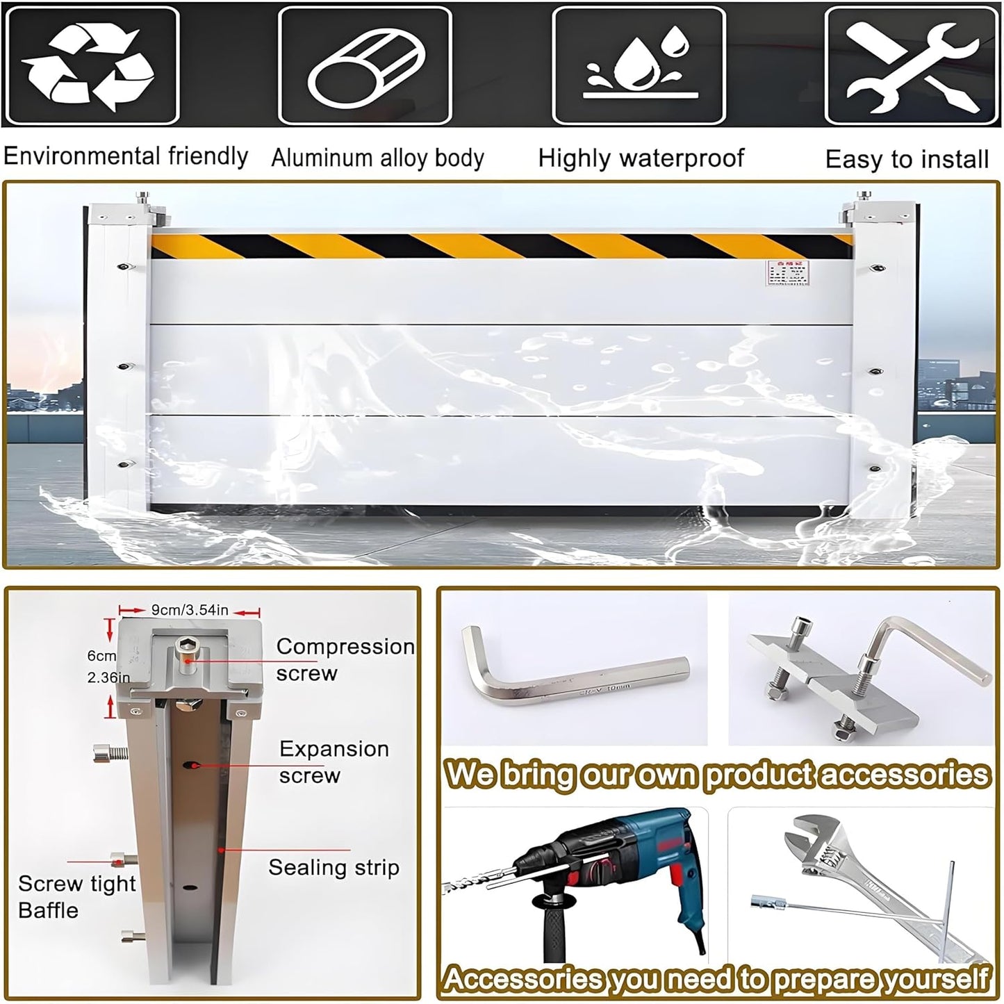 Flood Barriers for Home Exterior,Aluminum Alloy Outdoor Garage Doors Water Barriers for Flooding(H39.4Inch,L13.5FT)